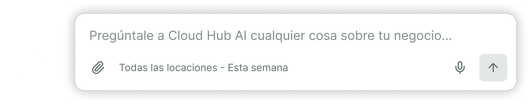 Barra de Cloud Hub AI: Pregúntale a Cloud Hub AI cualquier cosa sobre tu negocio